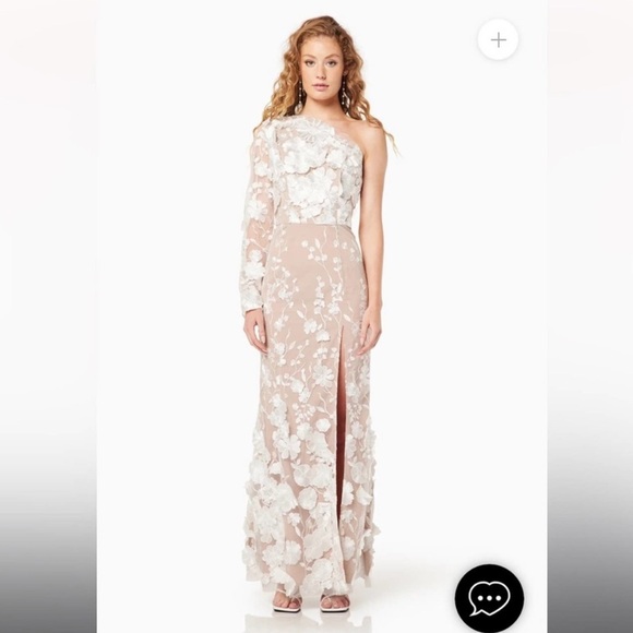 elliatt ellery white 3d floral applique one shoulder wedding bridal dress XS NEW - Picture 12 of 13